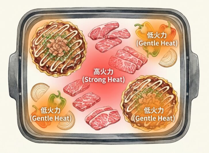 焼肉やお好み焼きをするときの焼きムラとスペースの問題