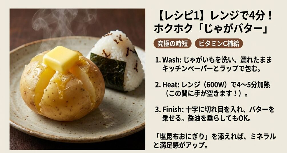 ホクホク「じゃがバター」と塩昆布おにぎり