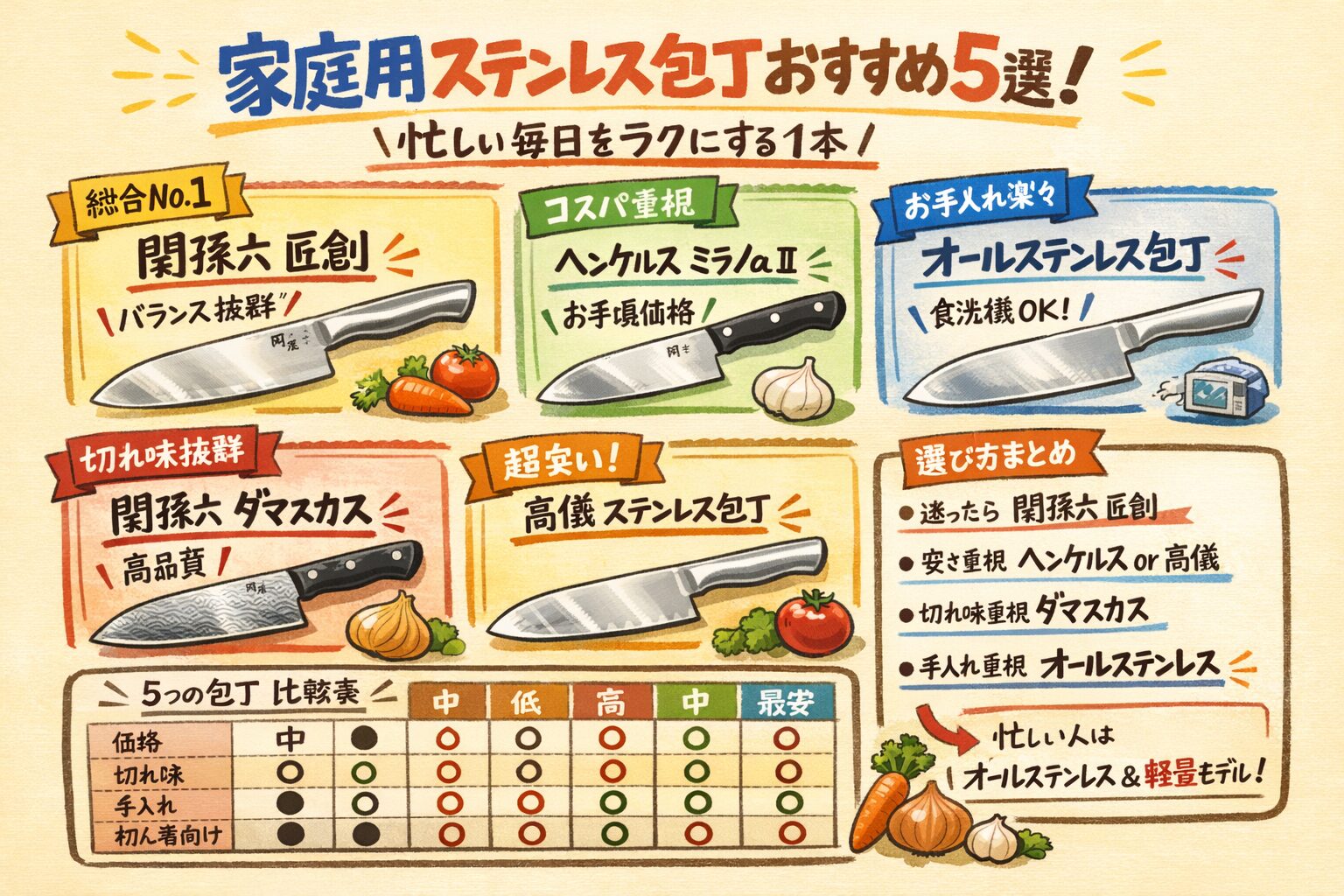 家庭用ステンレス包丁おすすめ5選！忙しい毎日をラクにする1本