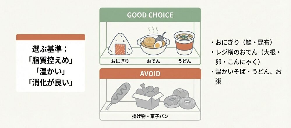 コンビニで買うなら、どんな商品を選ぶべきですか？