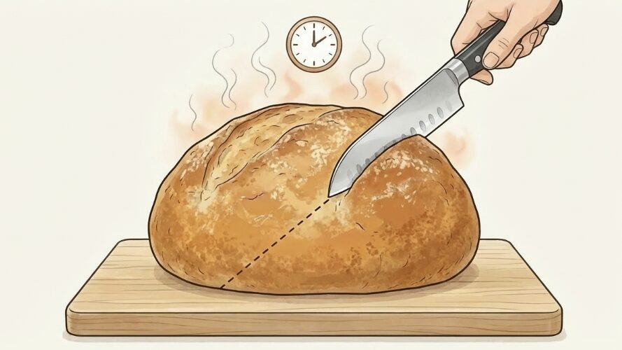 焼きたてパンを綺麗にカットする手順