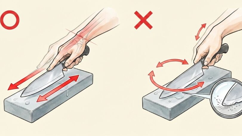 ペティナイフを研ぐ際の正しい角度の保ち方