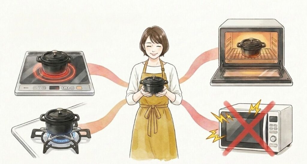 直火だけでなくオーブンやIHでも使える万能さ