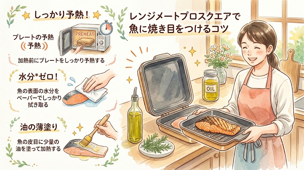 レンジメートプロスクエアで魚に焼き目をつけるコツ