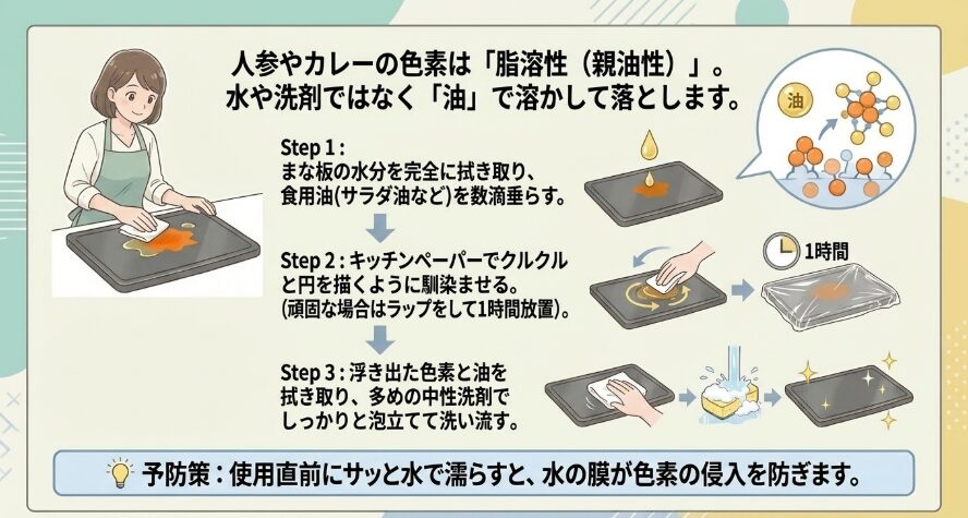 人参やカレーの色移りをきれいに落とす方法