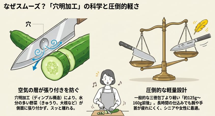 食材が離れやすい穴明加工と軽量設計の魅力