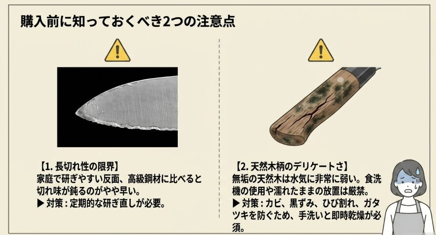 長切れ性や天然木柄の手入れに関する注意点